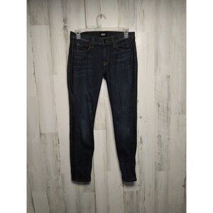 Hudson Blue Dark Wash "Ava Super Skinny Crop" Leather Mesh Blue Jeans, Size 26